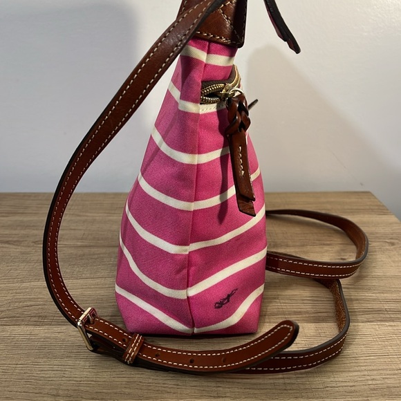 Dooney and Bourke, pink white striped canvas bag Crossbody - Picture 2 of 16